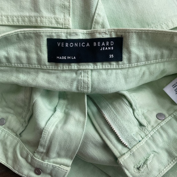 Veronica Beard Jeans Taylor Relaxed Wide Leg Raw Hem Pistachio Green - Picture 3 of 5